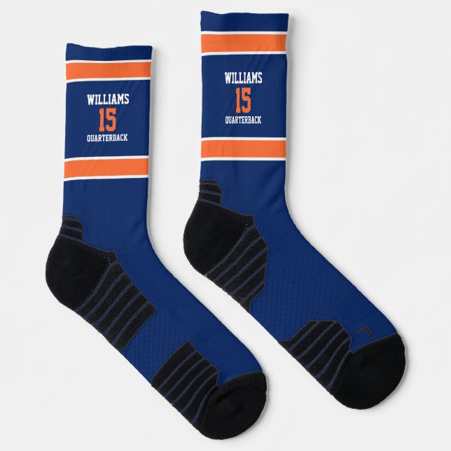 Dunkelblaue und orange Crew Socken (Rechts)