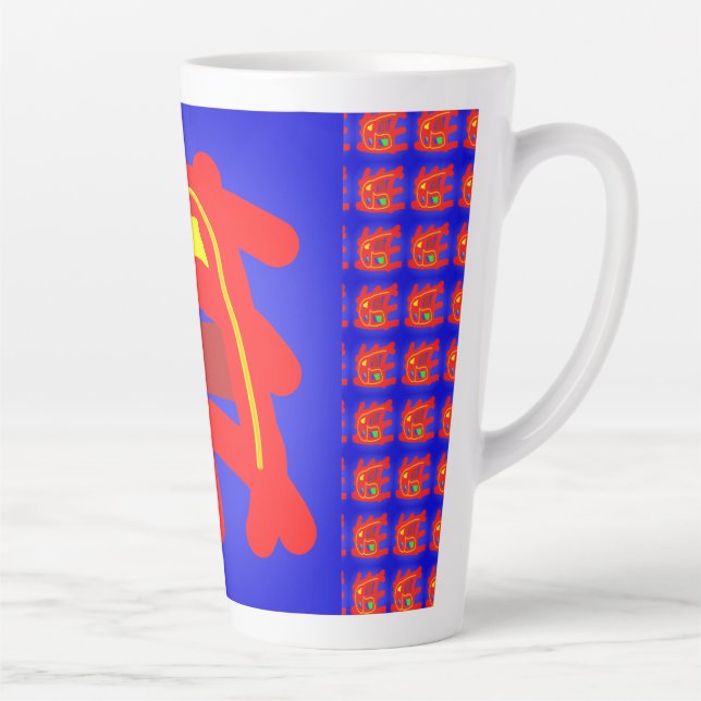 Dunkelblaue und rote Abstaktmuster glühen Milchtasse (Rechts)