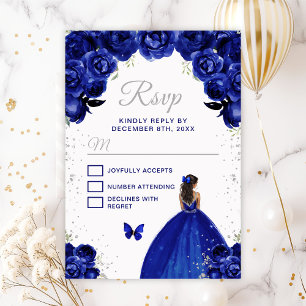 Dunkelblaue und silberne Prinzessin mit dunkler Ha RSVP Karte
