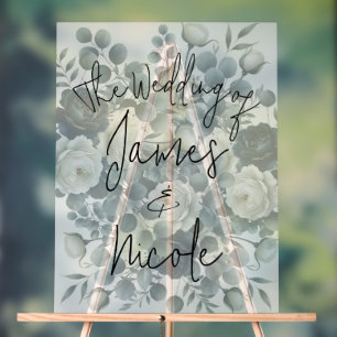 Dunkelblaue und weiße moderne Blumen-Hochzeit Acrylschild