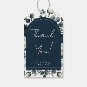 Dunkelblaue und weiße moderne Blumen-Hochzeit Geschenkanhänger