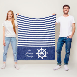 Dunkelblaue und weiße Streifen Fleecedecke