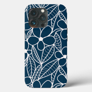 Dunkelblaue und weiße tropische Blume Case-Mate iPhone Hülle