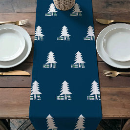 Dunkelblaue und weiße Weihnachtsbaumgestaltung Kurzer Tischläufer