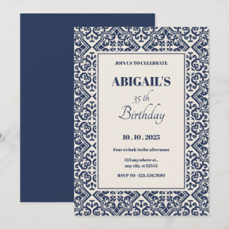 Dunkelblaue Vintage Kachel Einladung