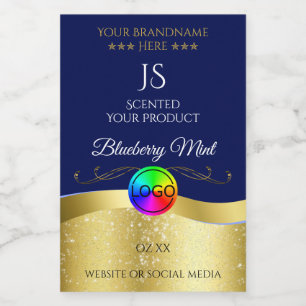 Dunkelblaue Wavy Gold Logo Monogram Product Label Lebensmitteletikett