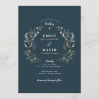 Dunkelblaue Wedding Einladung des Garten-Wappen-|