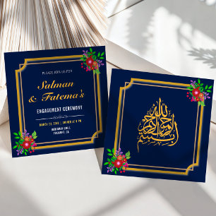 Dunkelblauer Blumenrahmen Islamische muslimische V Einladung