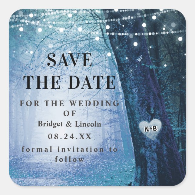 Dunkelblauer Evermore verzauberter Wald Save the D Quadratischer Aufkleber (Vorderseite)