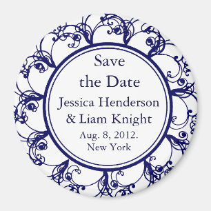 Dunkelblauer fancy Monogramm Save-the-Date-Magnet Magnet