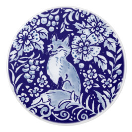 Dunkelblauer Fox Woodland Animal Floral Cobalt Nav Keramikknauf
