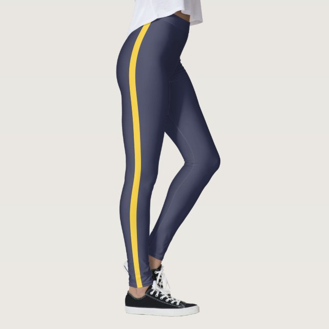 Dunkelblauer Gelber Streifen Leggings (Rechts)
