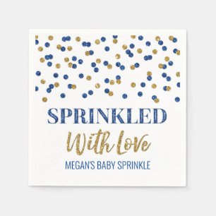Dunkelblauer Goldkonfetti gesprinkt mit Liebe Serviette