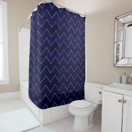 Dunkelblauer Grunge Zickzack mit Silberakzenten Duschvorhang