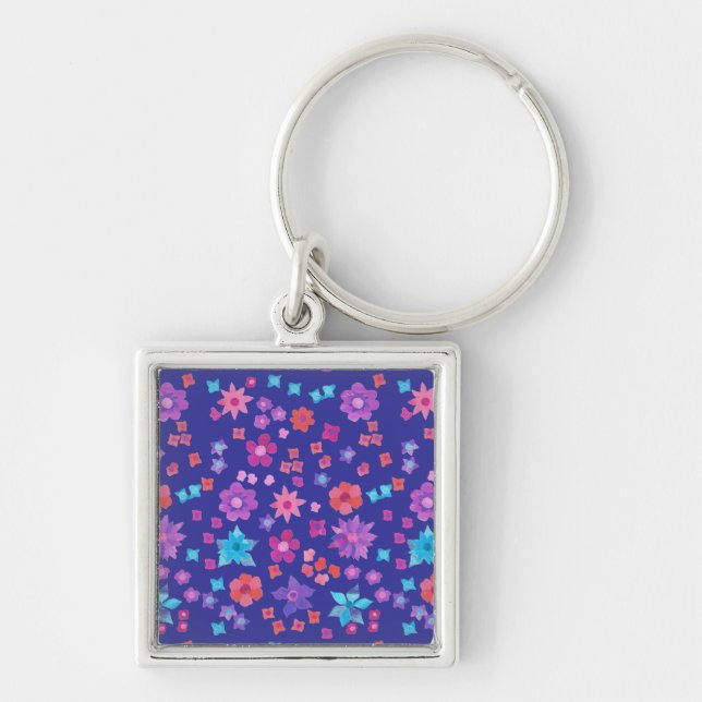 Dunkelblauer Hintergrund Blume-Power-Keyring Schlüsselanhänger (Vorne)