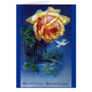 Dunkelblauer Hintergrund Rose und Taube Postkarte