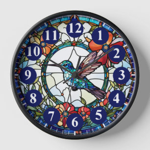 Dunkelblauer Hummingvogel - Glass-Bird-Uhr Uhr