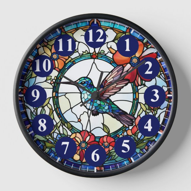 Dunkelblauer Hummingvogel - Glass-Bird-Uhr Uhr (Vorderseite)
