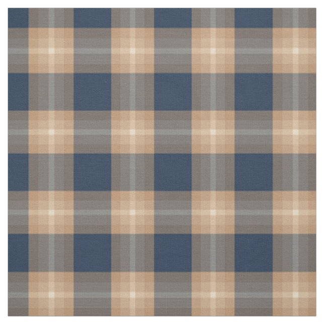 Dunkelblauer Kaffee Tan Brown Tartan Squares Muste Stoff (Muster)