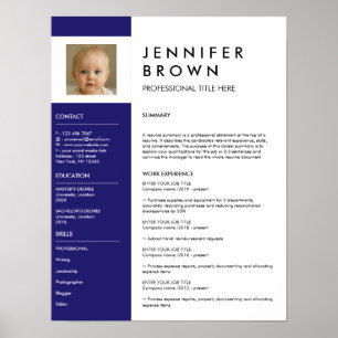 Dunkelblauer Lebenslauf CV-Fotografie-Digitaldownl Poster