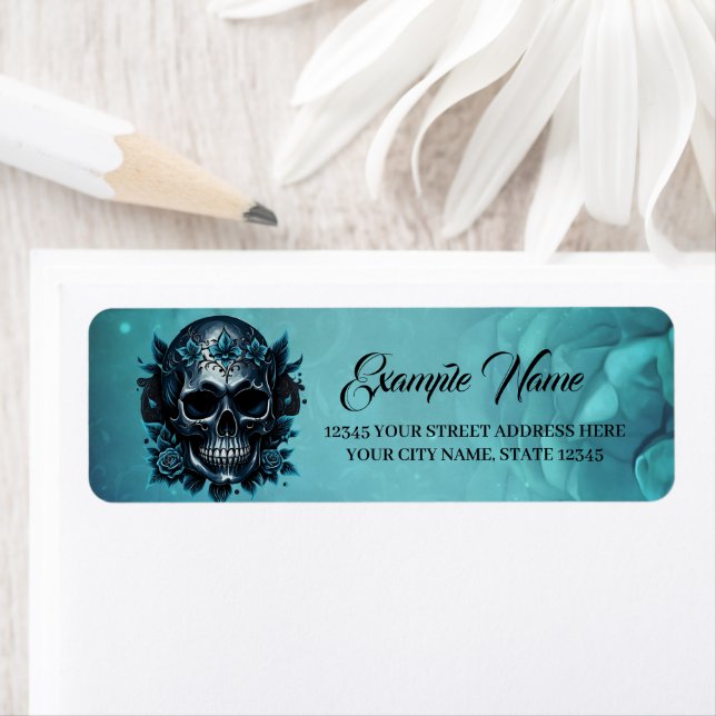 Dunkelblauer Schädel mit Rose (Insitu)