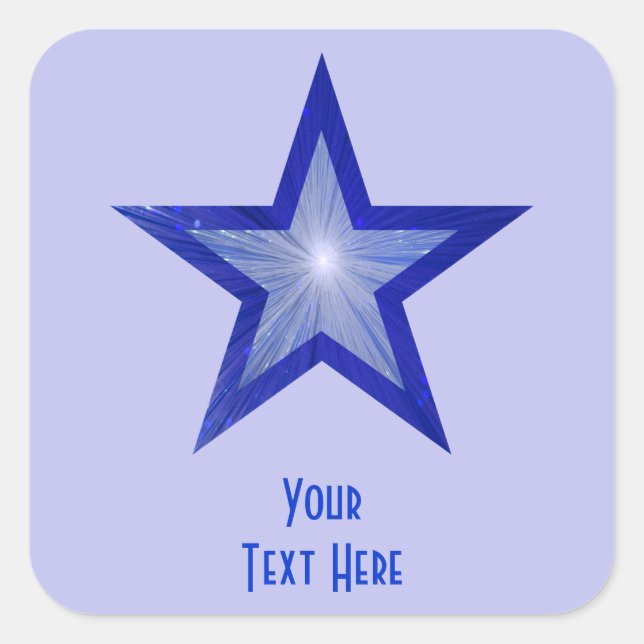 Dunkelblauer Star "Dein Text" hellblau Quadratischer Aufkleber (Vorderseite)