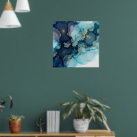 Dunkelblauer Teal-Flüssig-Abstraktkunstposter