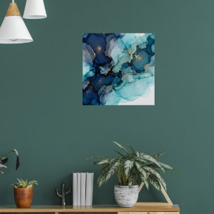 Dunkelblauer Teal-Flüssig-Abstraktkunstposter Poster