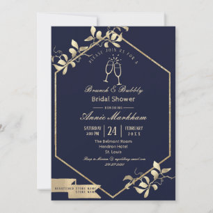 Dunkelblauer und champagnerfarbener goldener sprud einladung
