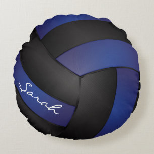 Dunkelblauer und schwarzer Volleyball Rundes Kissen