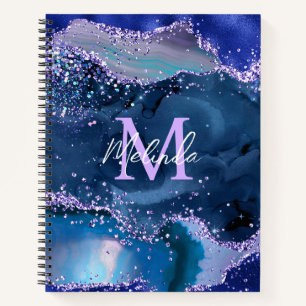 Dunkelblauer und violetter Glitter-Ocean-Achat Notizbuch