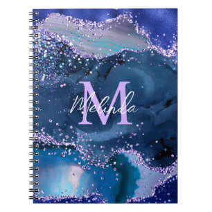 Dunkelblauer und violetter Glitter-Ozean-Achat Notizblock