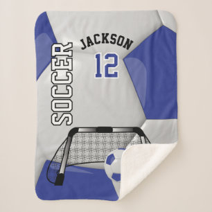 Dunkelblauer und weißer Fußballball mit DIY-Text Sherpadecke