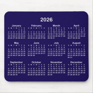 Dunkelblauer und weißer Kalender 2026 Mousepad