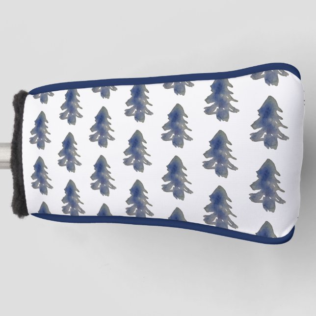 Dunkelblauer Wasserfarbenwald Pinienbäume Golf Headcover (Vorderseite)