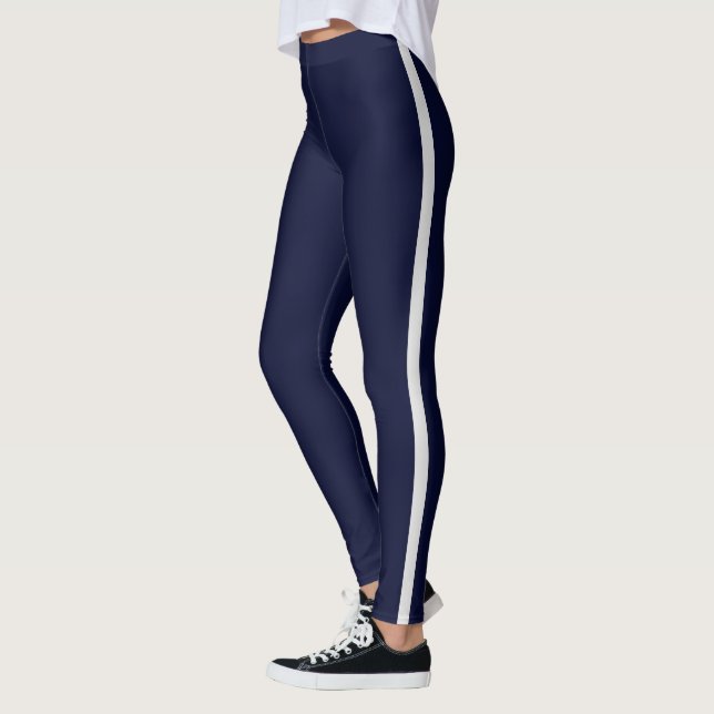 Dunkelblauer weißer Streifen Leggings (Links)