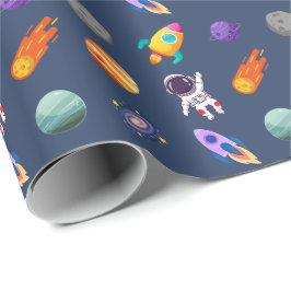 Dunkelblauer Weltraum-Geburtstag Geschenkpapier