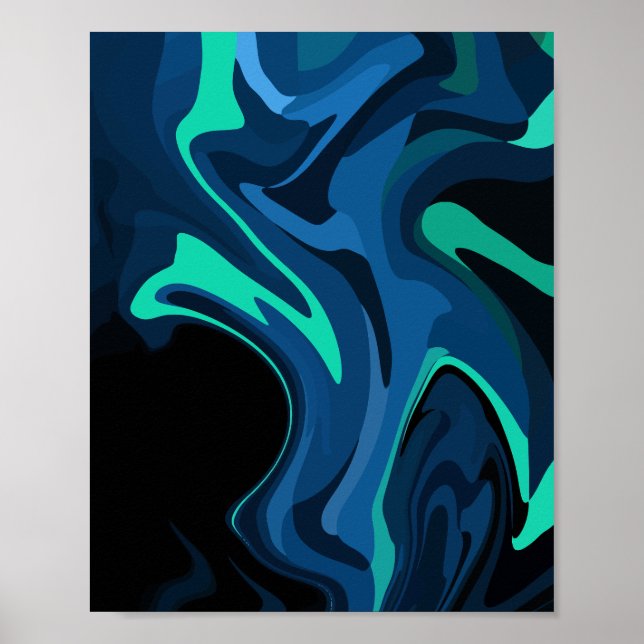 Dunkelblaues Abstraktes Swirbelmuster Poster (Vorne)