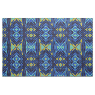 Dunkelblaues Aqua Türkisgrün Gelb Ethnic Look Stoff
