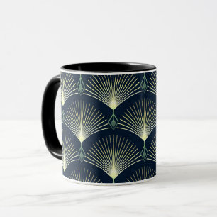 Dunkelblaues Art Deco stilvolles geometrisches Mus Tasse