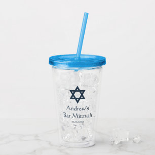 Dunkelblaues Bar Mitzvah personalisiert Acryltrinkbecher
