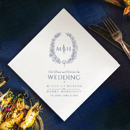 Dunkelblaues Blatt Oval Kranz Mono Art Hochzeit Serviette