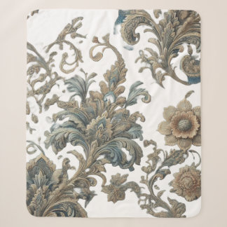 Dunkelblaues Florales Brokatmuster Sherpa-Decke Sherpadecke