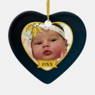 Dunkelblaues Foto des Babys 1. Weihnachts Keramikornament