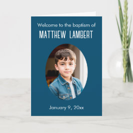 Dunkelblaues Foto Front Polka-Dot geklappte Taufe Programm