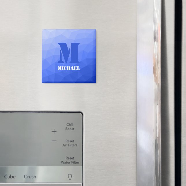 Dunkelblaues geometrisches Maschenmuster Monogram Magnet (In Situ (Kühlschrank))