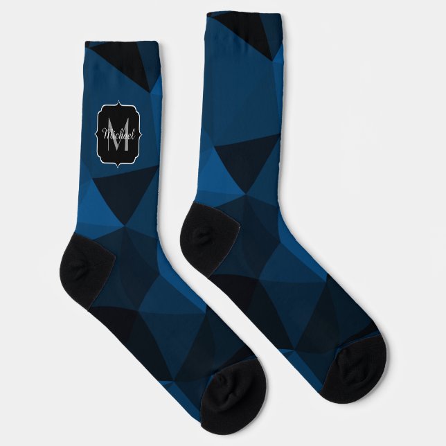 Dunkelblaues geometrisches Maschenmuster Monogram Socken (Rechts)