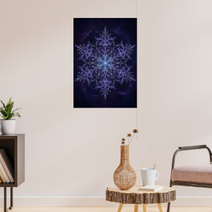 Dunkelblaues geometrisches Schneeflocken-Mandala A Poster