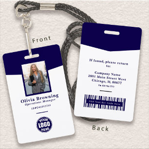 Dunkelblaues ID-Foto-Logo & Barcode Professional Ausweis