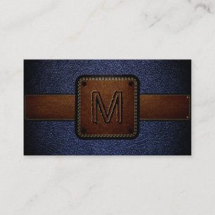 Dunkelblaues Leder-Look Braunes Monogramm Visitenkarte